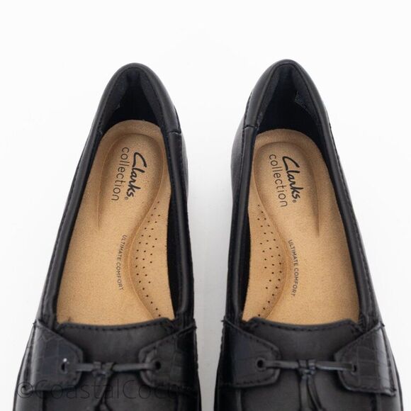 Clarks Women's Cora Haley Loafer Black Leather 7.5 Sleek Comfort Preppy Office - Picture 3 of 12